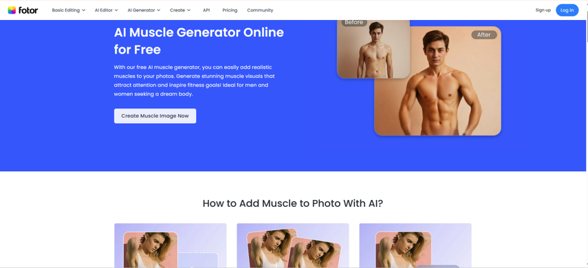 homepages screenshot of fotor muscle generator