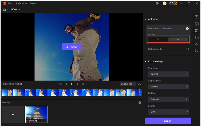 choose video frame interpolation settings
