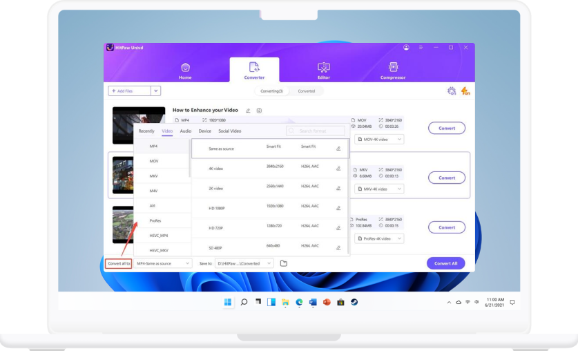 choose audio output format